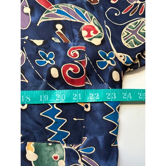 Burma Bibas Button Up Shirt Mens M Blue 100% Silk Geometric Collared Casual - Picture 9 of 9
